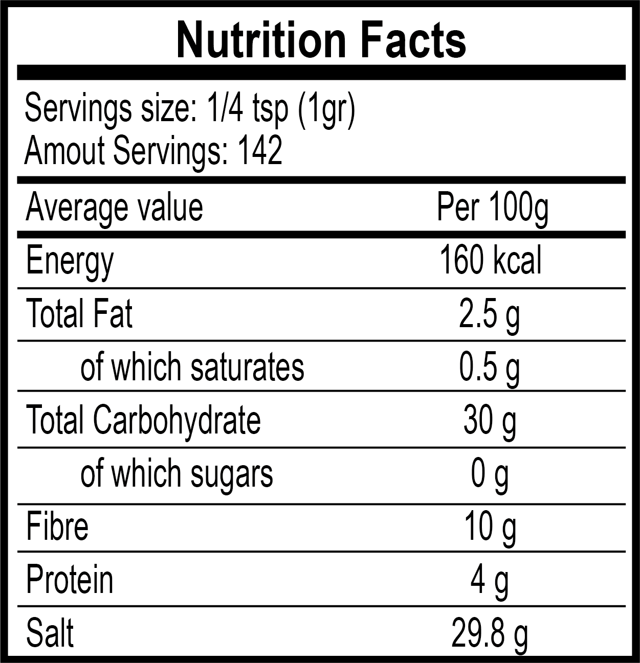TAJÍN® Clásico cocktail kit Nutrition Facts Rimmer (120g)