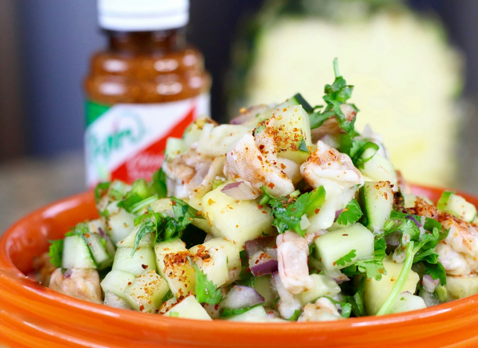 Ceviche de camarón y piña