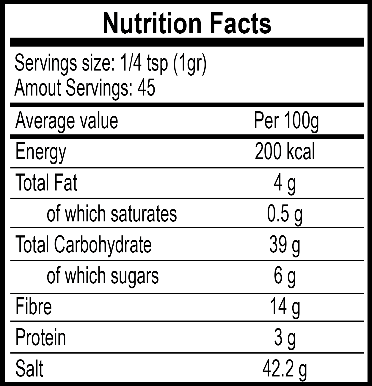 Nutrition Facts 45g