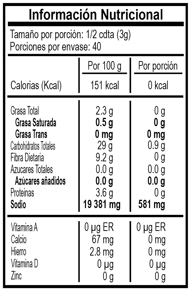 TAJÍN® Escarchador Nutrition Facts 120g