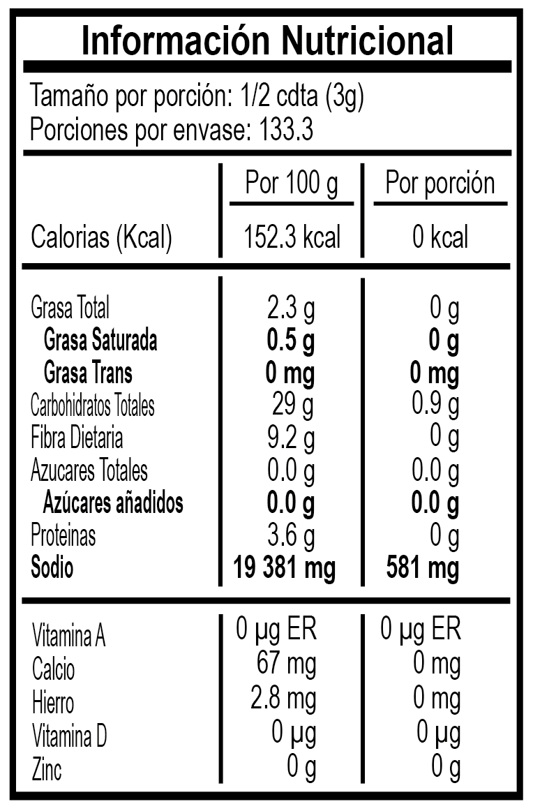 TAJÍN® Clásico Polvo - 400g Nutrition Facts 400g