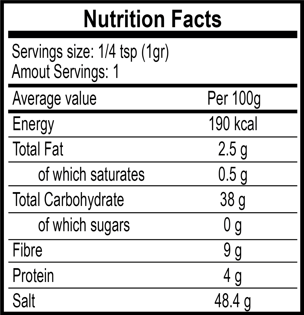 TAJÍN® Clásico kruiden - Sachet Nutrition Facts Sachet (1g)