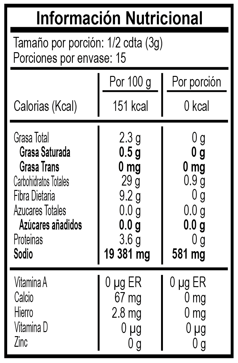 TAJÍN® Clásico Polvo - 45g Nutrition Facts 45g