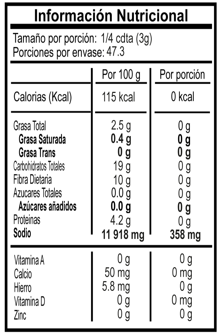 TAJÍN® Menos Sodio Nutrition Facts 142g