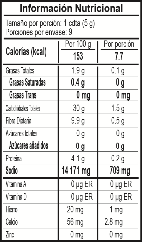 TAJÍN® Clásico Polvo - 45g Nutrition Facts 45g