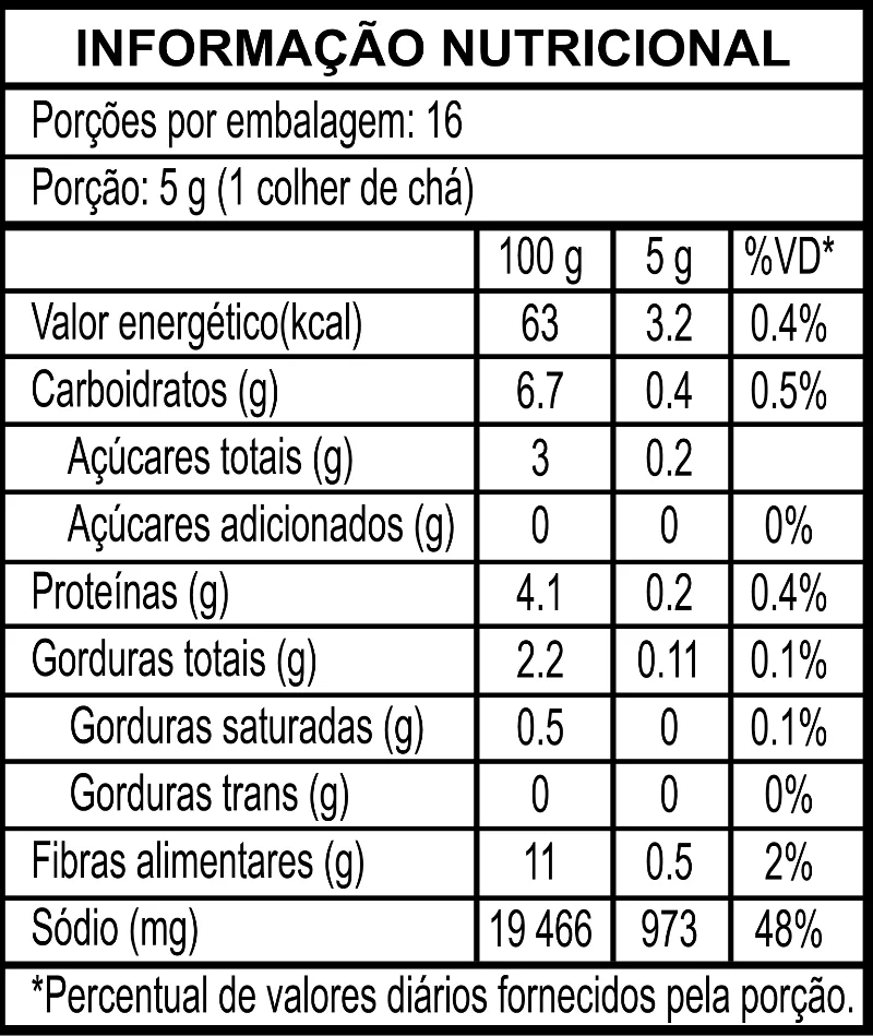 TAJÍN® Clásico em Pó - 80g Nutrition Facts 80g